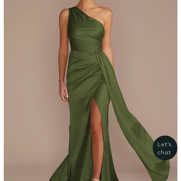 Elegant One-Shoulder Green Dress - Picture 1 of 2